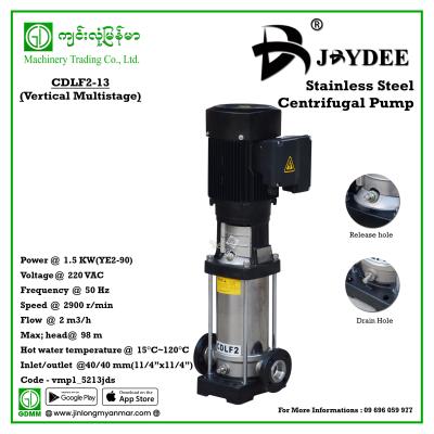 Stainless Steel Vertical Multistage Centrifugal Pump JDYDEE CDLF2-13 1.5KW/220V 98m(40x40)