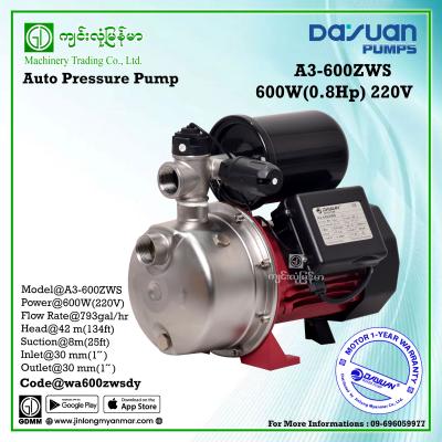 Auto Pressure Pump DAYUAN A3-600ZWS 600W 1"x1"(220V)