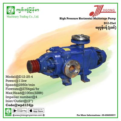 Multistage Pump JIGONG D12-25-4 100m 2" (11KW-Pulley)