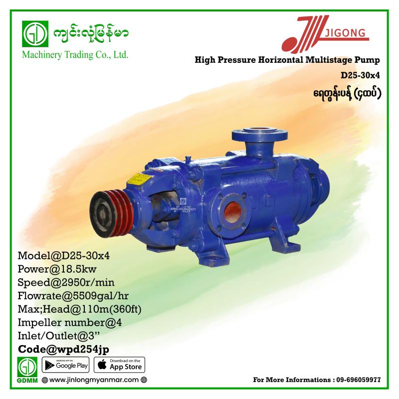 Multistage Pump JIGONG D25-30-4 110m 3"(18.5kw Pulley)